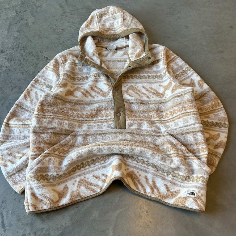 The North Face Mens XXL TKA Kataka Fleece Pullover Hoodie Tan Geometric Print